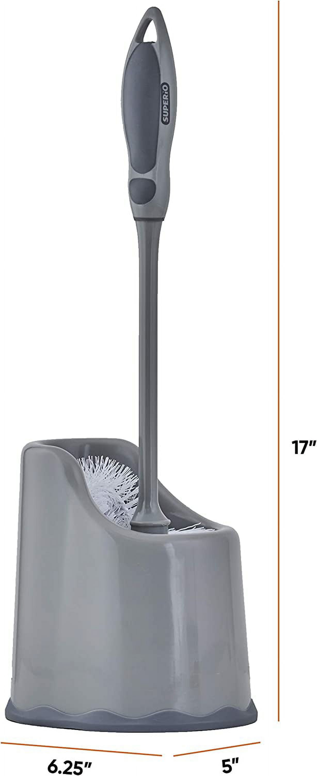 Superio Toilet Bowl Brush and Holder with Under Rim Cleaner for Bathroom, Toilet Brush and Caddy with Non Scratch Bristles and Under Rim Lip Brush, Grey (2 Pack)