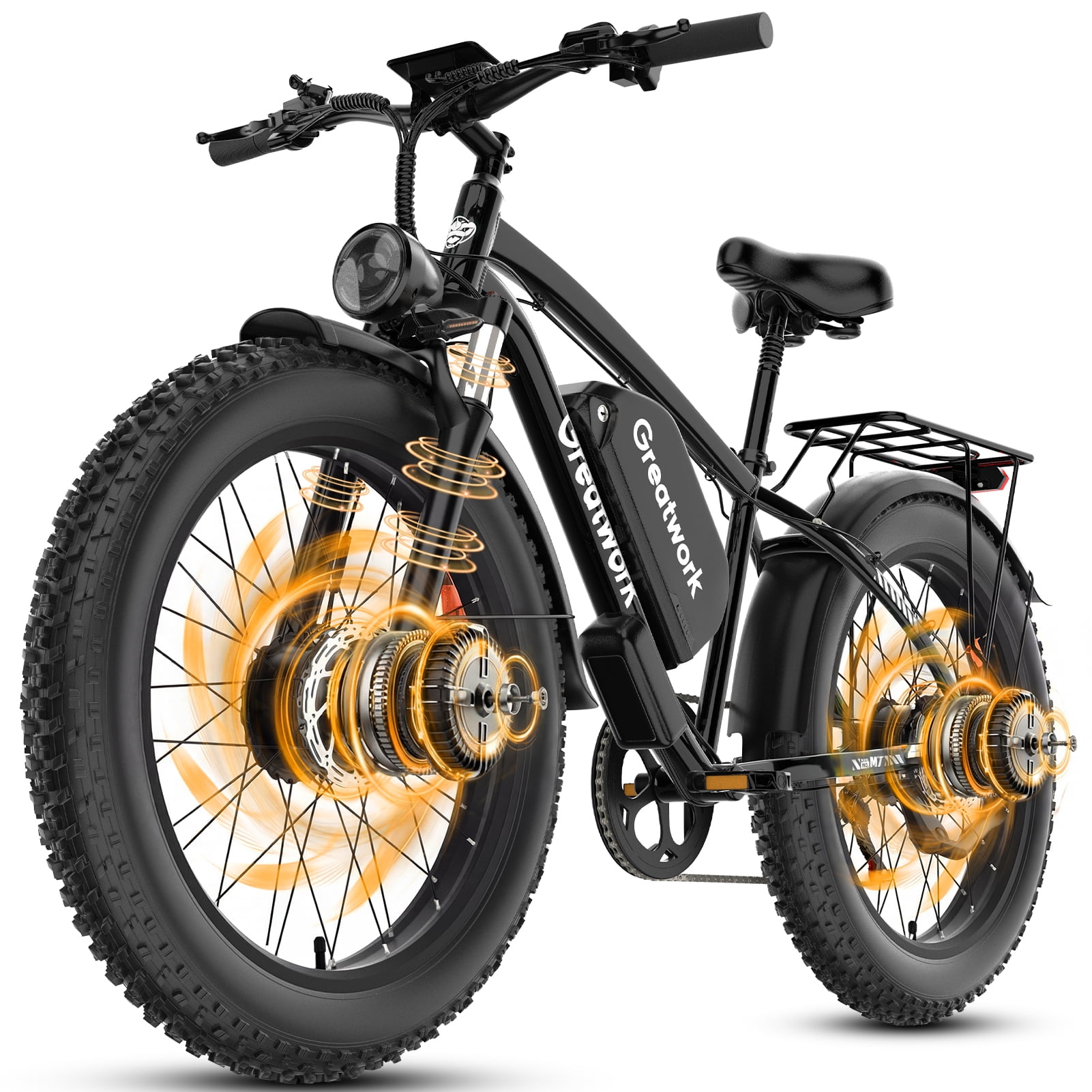 5000W Peak Electric Bike, 52V 25AH Ebike for Adults, Dual Motor AWD E-bike 45MPH 7-Speed ,100 Miles Range Mountain Bicycle with 26" Fat Tire UL2849