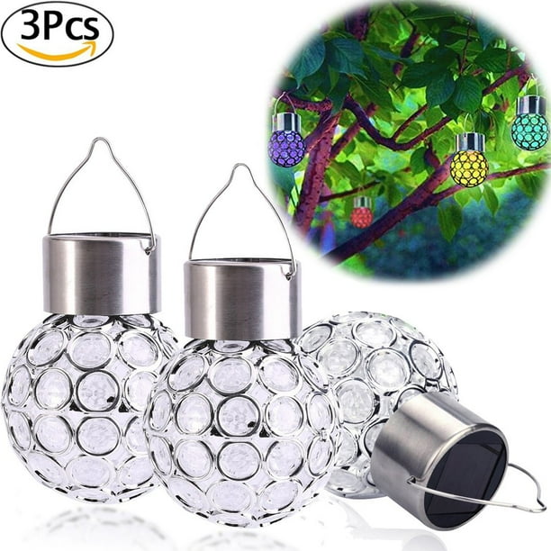 Solar Hanging Ball Lights 3 Pcs Powered Outdoor Lamp Color Changing Crystal Decorative Led Light Lantern Hanger On Top Landscape Lighting For Garden Patio Yard Window Com Solar Hanging Ball Lights 3 Pcs, Hanging Solar Ball Lights Outdoor