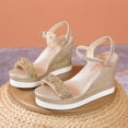 thumbnail image 4 of WIZUTIZ Wedge Sandals for Women Womens Sandals Outdoor Comfortable Stretchy Jeweled Sandals Buckle Round Toe Summer Shoes Flat Heel (O"-1) Wide Solid Sandals for Older Women Weekend New Arrivals Gold, 4 of 5