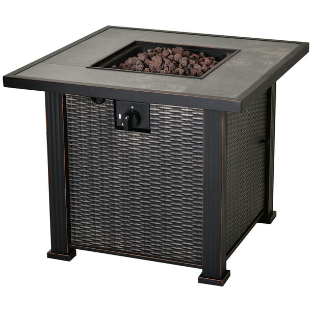 Outsunny 30 50 000 Btu Outdoor Patio, Hiland Fire Pit Hexagon With Slate Table Large