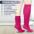 thumbnail image 5 of GERVRA Women’s Extra Long Heavy Slouch Socks – 100% Cotton, Made in USA, One Size 9–11, Retro 80s Style (Fuschia), 5 of 6