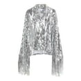 thumbnail image 2 of Gupgi Women Sparkly Sequins Jacket Shiny Glitter Open Front Tassel Fringe Coat Disco Jacket, 2 of 9