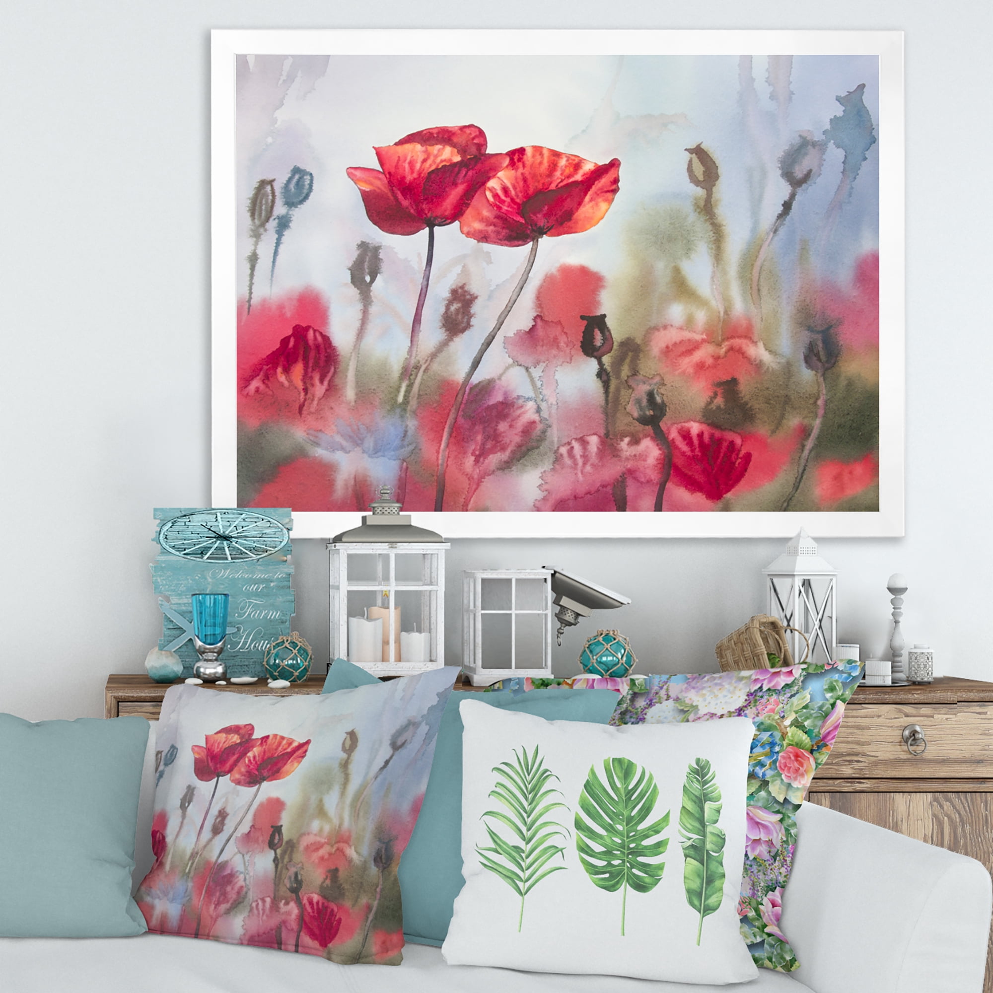 Designart 'Blossoming Red Poppies In The Meadow' Traditional Framed Art Print
