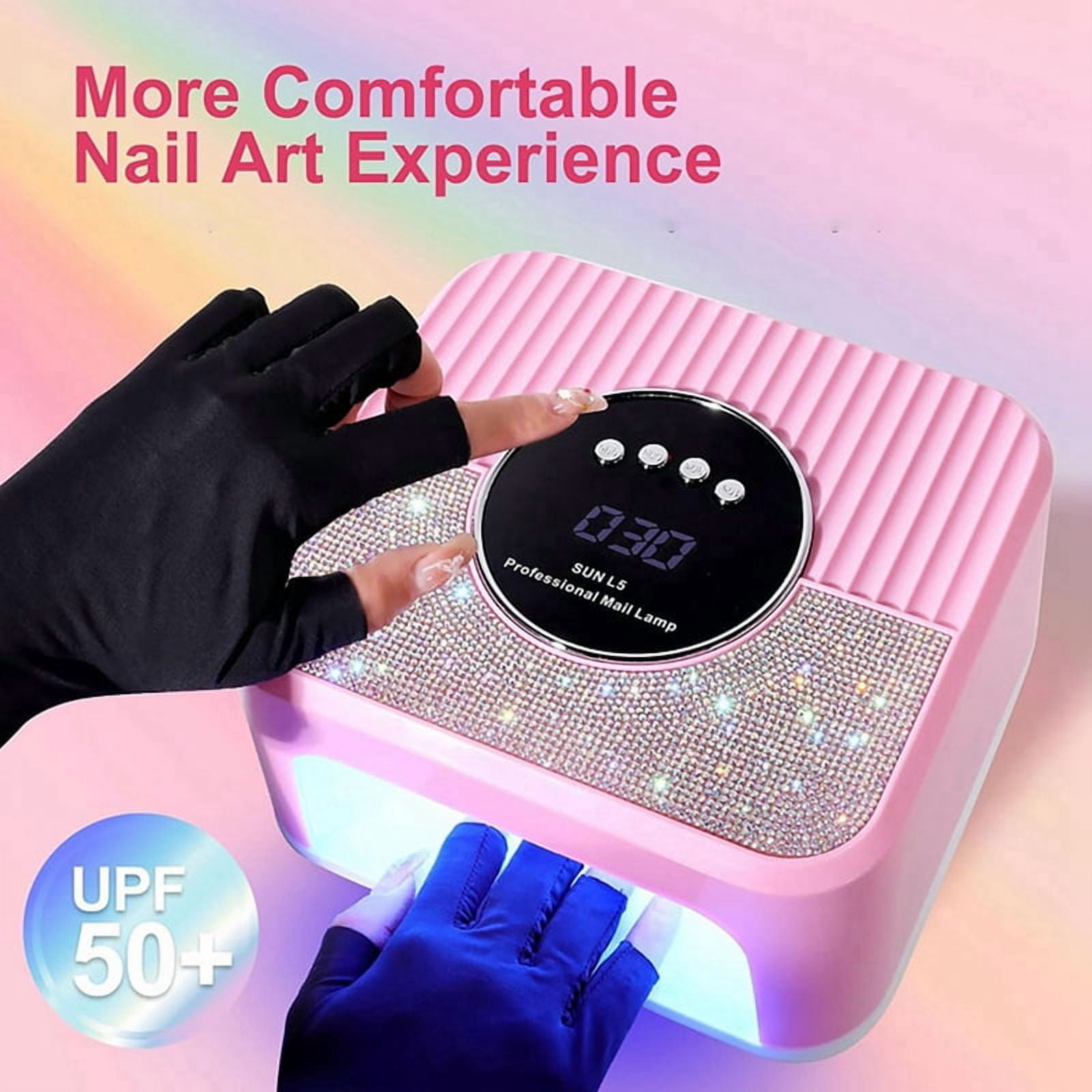 UV Nail Lamp Gel Nails,45LED Nail Lamp with 4 Timer Mode,Gel Nail Lamp Decorated with Sparkling Nail Rhinestone Pink(US)