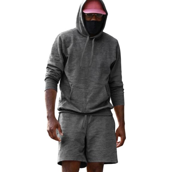2 Piece Sweatsuits for Men Outfits Sets Loose Plain Hoodie and Shorts Sportswear Casual Fall Sweat Suit (3XL, Dark Gray)