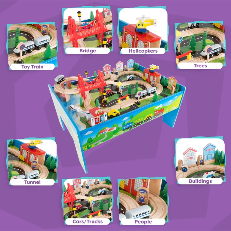 Hey! Play! Toddler Activity Wooden Train Set & Table - 75 Piece