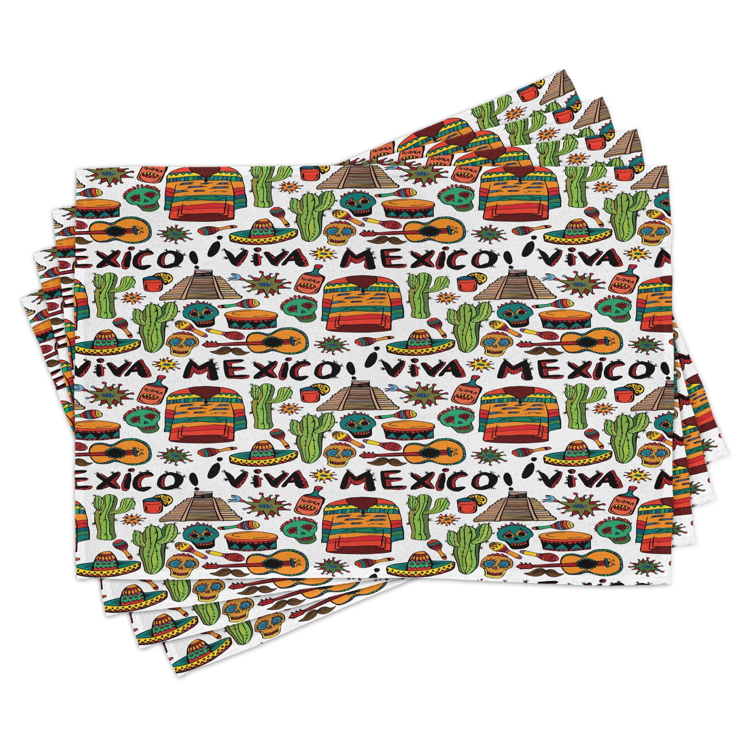 Mexican Placemats Set of 4 Viva Mexico with Native Elements Poncho