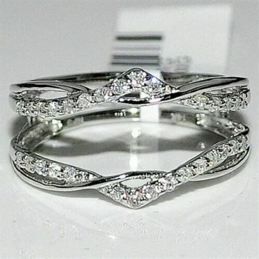 Wedding Band Enhancer Wrap Guard 2 Ct Round Cut White Moissanite 14K White Gold Plated