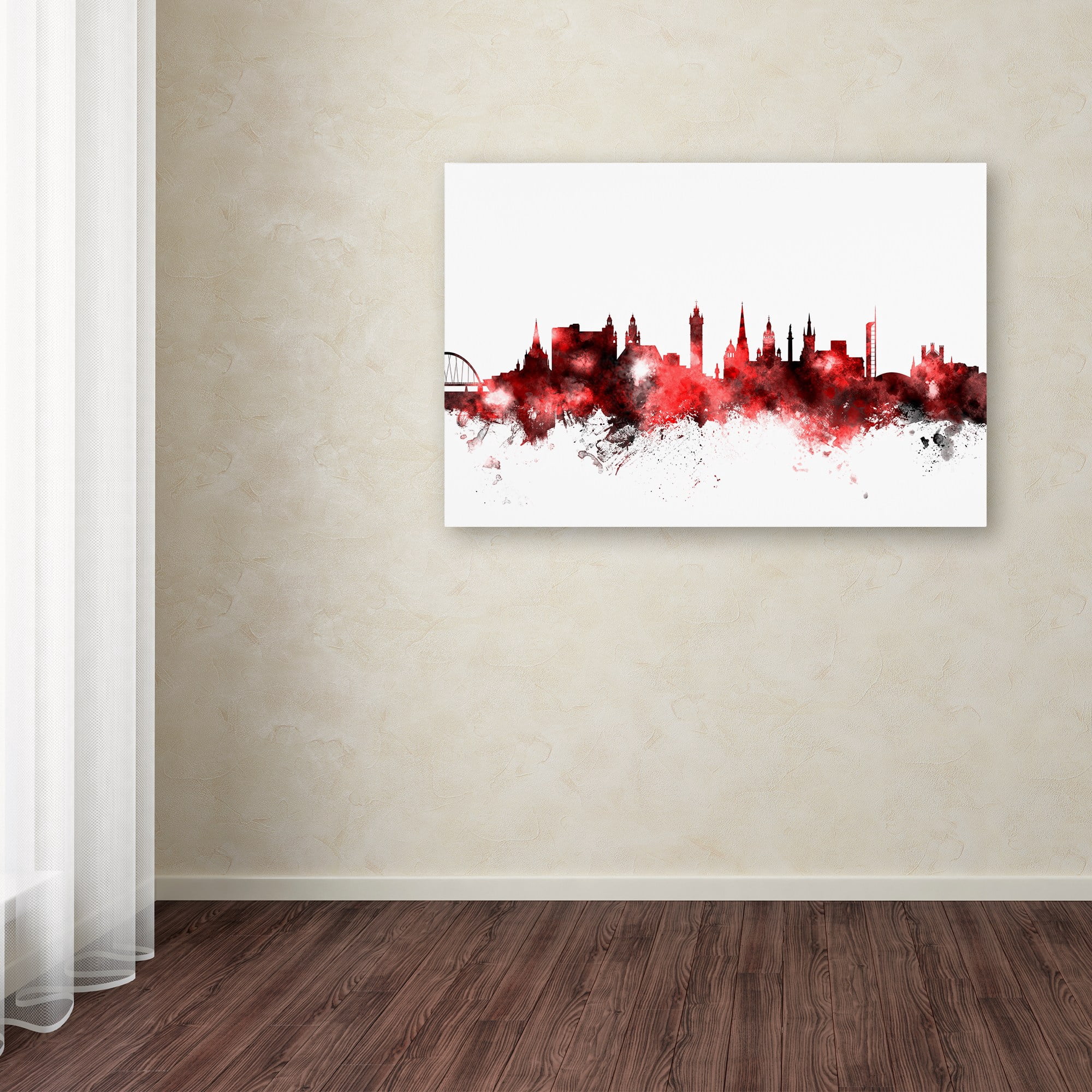 Trademark Fine Art "Glasgow Scotland Skyline Red 2" Canvas Art by Michael Tompsett