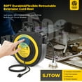 thumbnail image 3 of CRST Retractable Extension Cord Reel with Handle, 50 FT Heavy Duty 14AWG/3C SJTOW Power Cord with 3 Grounded Outlets Lighted Triple Tap Limited of 1625W, 13Amp Circuit Breaker, 180° Swivel Bracket, 3 of 7