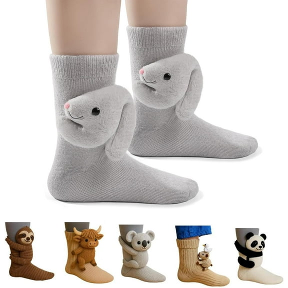 Animal Socks for Women,3D Knit Funny Hug Sloth Striking Animal Aocks for Kids,Hand Soft Breathable Cotton Socks (Rabbit)