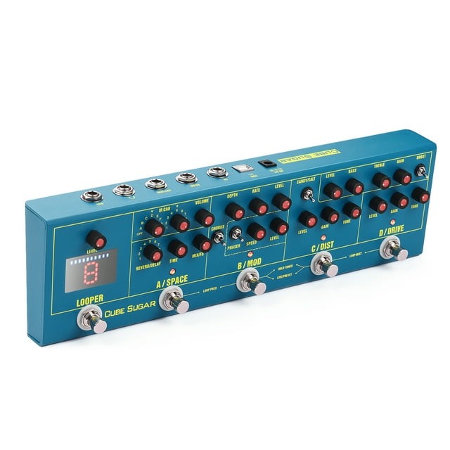 Pedal de efecto CUBE SUGAR Pedal de efectos combinados 5 efectos analógicos (Boost / Overdive / Distortion / Chorus / Phaser) + 2 efectos digitales (Delay / Reverb) + 72 simulación de gabinetes IR + 9 Meterk Pedal de efecto