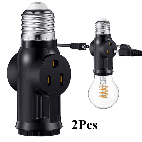 EROCK 2Pcs Light Socket Adapter E26/E27 2/3 Prong Light Socket Heat-Resistant Outlet