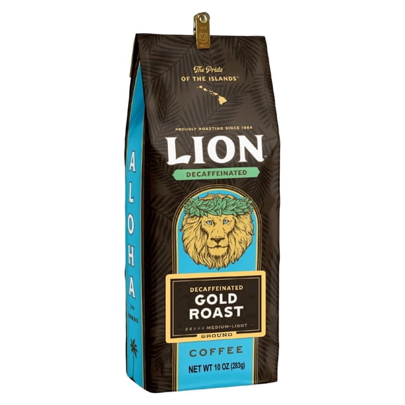 Lion Coffee Gold Roast, Decaf Coffee, Medium Light Roast, Decaf 10oz