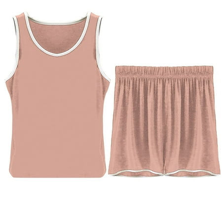 CILENON Womens 2 Piece Outfits Summer Vest Suit Women s Summer Shorts Sleeveless Slim Thin Trendy Short Bottoming Home Two Piece Set Womens Two Piece Outfits Summer Short Sets for Women (Pink XL)