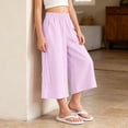 thumbnail image 5 of ZHOGXU Kids Child Girls Summer Capri Pants Elastic Waist Solid Color Wide Leg Breathable Lightweight Fashion Trousers With Pockets For Casual Daily Wear ,Purple,10-11 Years, 5 of 6