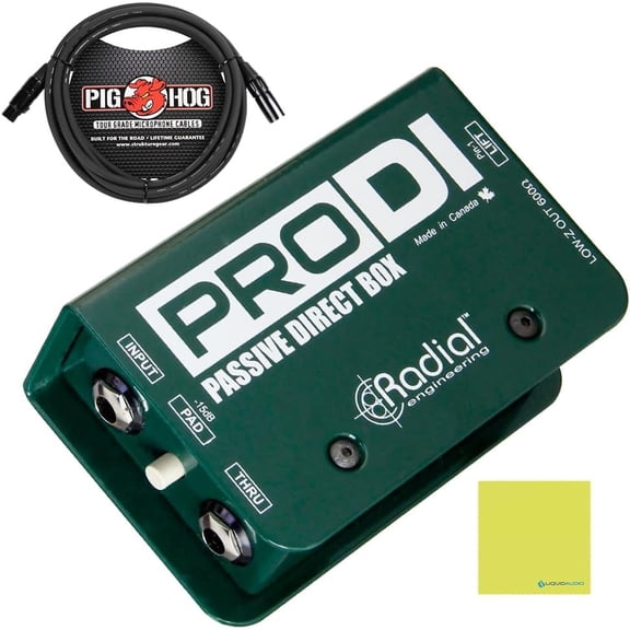 Radial Engineering ProDI Passive Instrument Direct Box Bundle w/Pig Hog Mic Cable and Liquid Audio Polishing Cloth