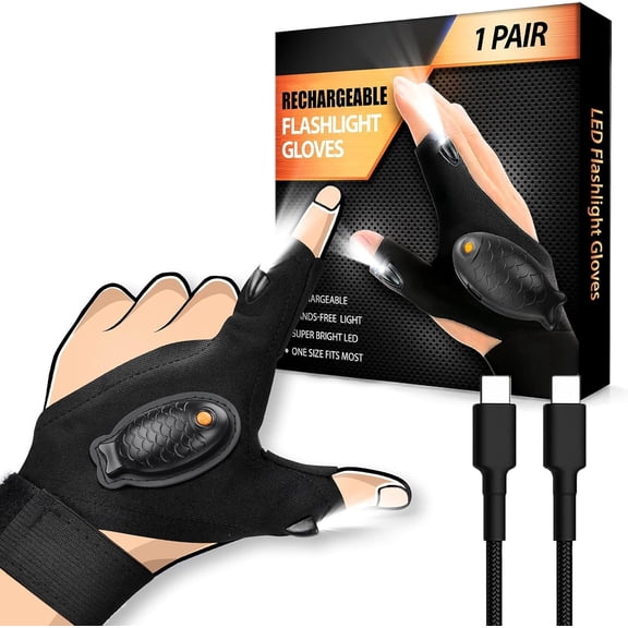 LED Flashlight Gloves Rechargeable, Gifts for Men, Dad, Boyfriend, Waterproof Handsfree Light Gloves for Car Accessories, Cool Gadgets Tools for Repairing, Camping, Night Hiking, Fishing