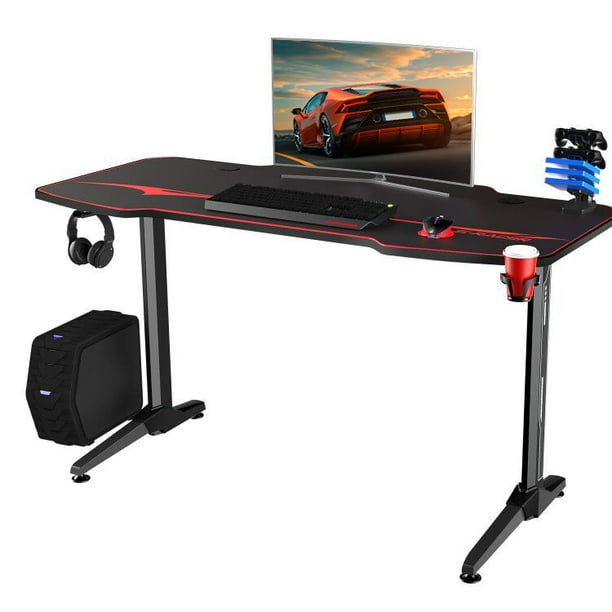 Walnew 55 Inches PC Gaming Desk Racing Style Carbon Fiber Surface Computer Desk TShaped Office