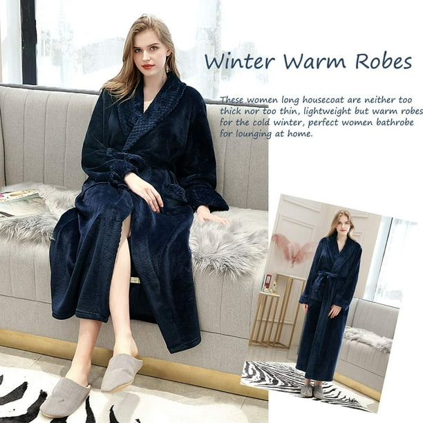 Womens Long Robe Soft Fleece Fluffy Plush Bathrobe Ladies Winter Warm  Housecoat