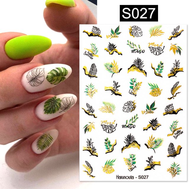 Pegatinas De Uñas 3D Corazón De Oro Líneas De Punta Francesa Diseño De Estampado De Leopardo Adhesivo Deslizantes De Manicura Calcomanías