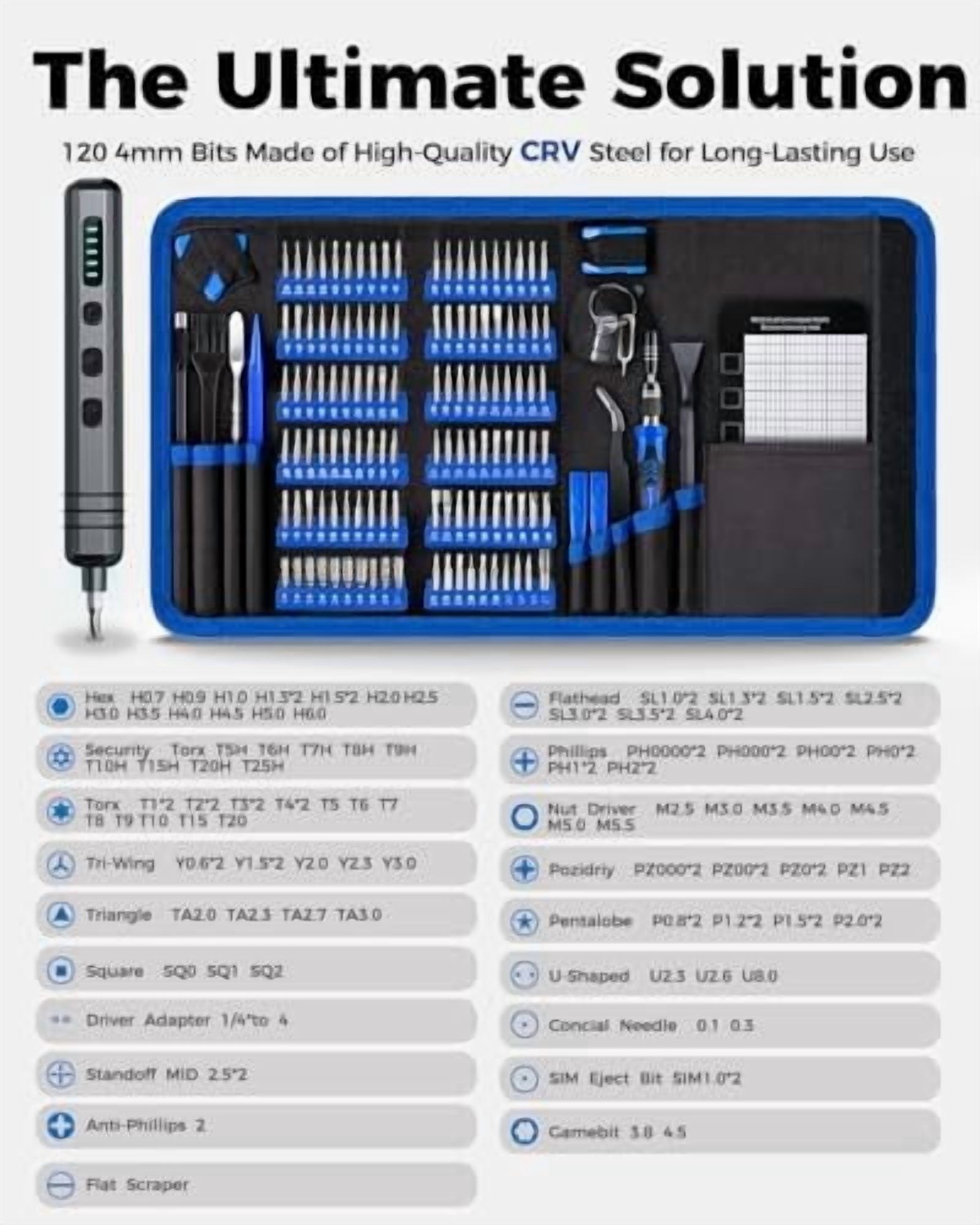 Mini Electric Screwdriver Set 140-IN-1:  Small Electric Screwdriver Cordless - 120 Precision Bits, 5 Torque Settings, LED Light, Magnetic Power Screwdriver Repair Tool Kit for PC RC Electronics