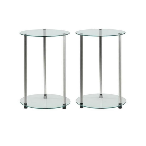 Home Square 2 Piece Designs2Go Round End Table with Glass Shelves Set in Clear