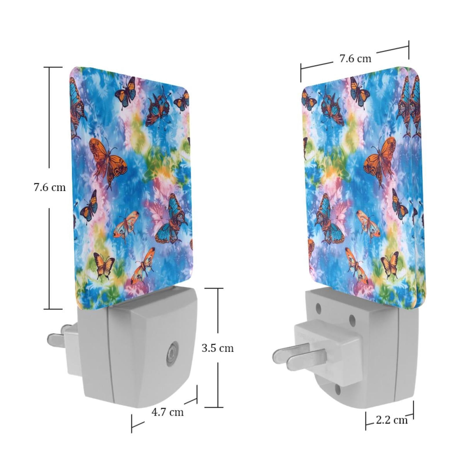 PhooArto Tie Dye Butterfly Pattern Plug in LED Night Light Auto Sensor Dusk to Dawn Decorative Night for Bedroom, Bathroom, Kitchen, Hallway, Stairs, Baby's Room, Energy Saving