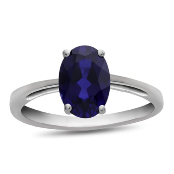 Mooneye 4-Prong Set 925 Sterling Silver Oval Blue Synthetic Solitaire Women Gifts Stacking Ring