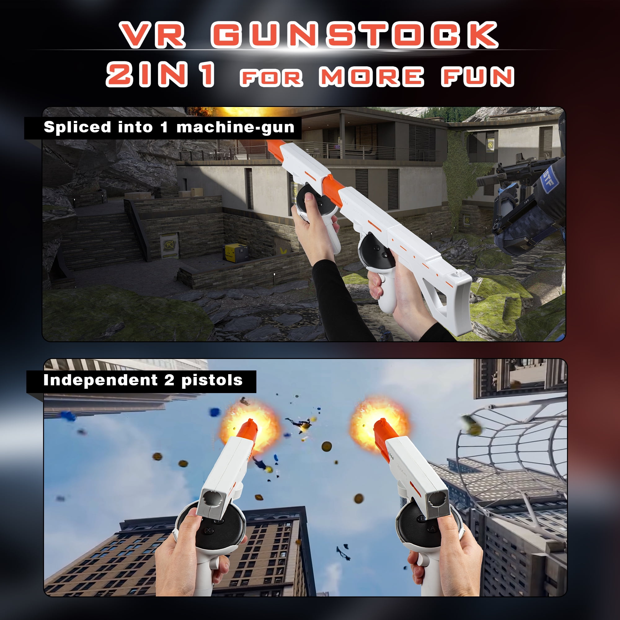 VR Gunstock for Meta Quest 3, Quest 3S Rifle-Like or Dual-Pistol Handle VR Gun Stock Quest3 VR Games Accessories Connect to Touch Controller, Real Game Feeling