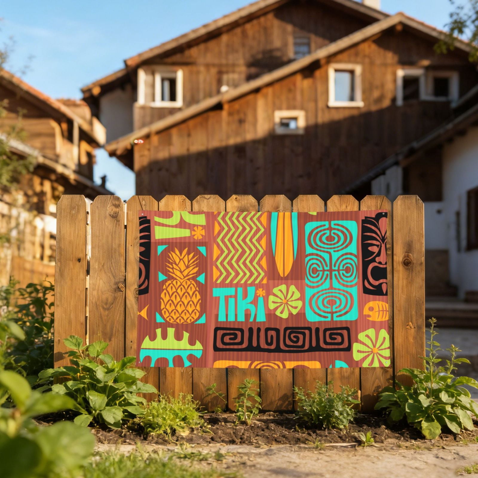 Retro Tiki Tribal Hawaiian Four Hole Decorated Banner Flag for Garden Yard Home Decoration Indoor Outdoor 4x6 Ft