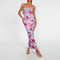 thumbnail image 1 of Vestido Suspendido Vestido largo de cóctel sexy para mujer Vestido de tirantes con estampado hueco sin espalda (Rosa M) Cgtredaw Para estrenar, 1 of 1
