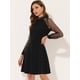 thumbnail image 4 of Vestido corto de manga larga con cuello simulado y panel transparente de malla elegante para mujer Negro XL, 4 of 4
