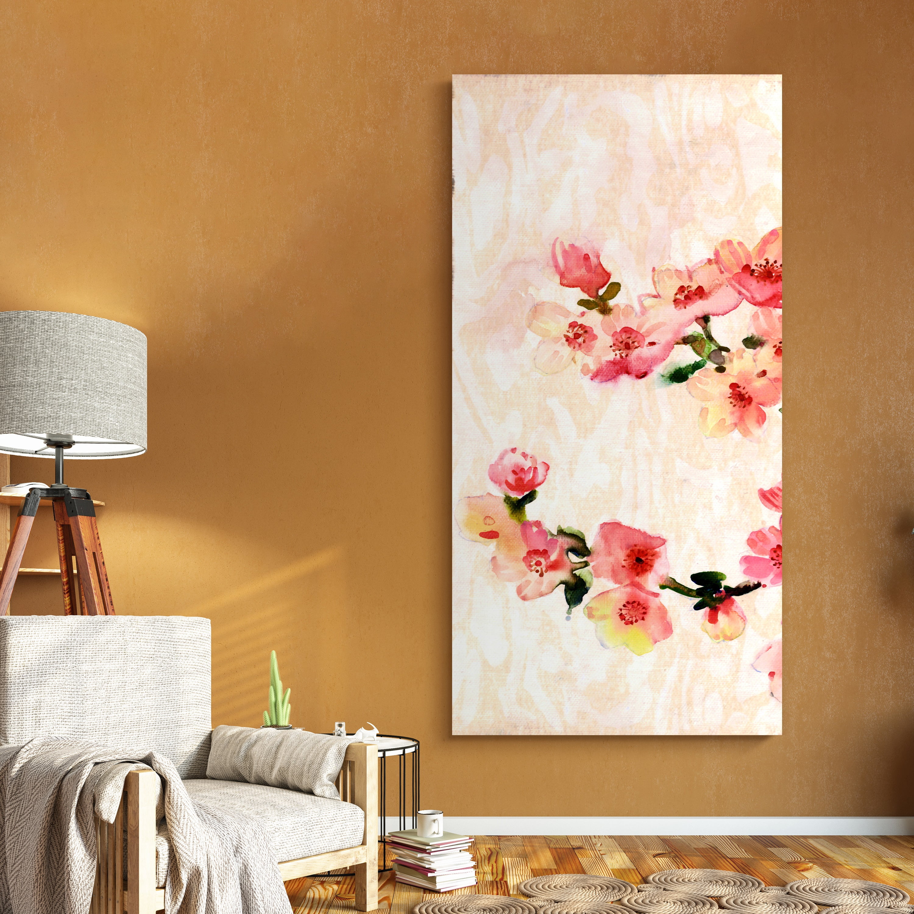 "Cherry Blossom Composition A" Frameless Free Floating Reverse Printed Tempered Art Glass Wall Art