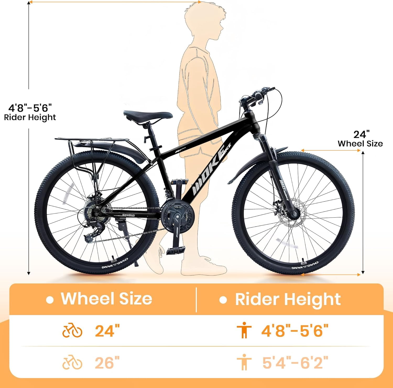 DEYGIA 26 inch Kids Bike, Kids Mountain Bike for Boys Over 6 years with 21-Speed Drivetrain, Suspension Fork, Dual Disc Brakes, Rear Rack, Internal Cable, Kids' Bicycles