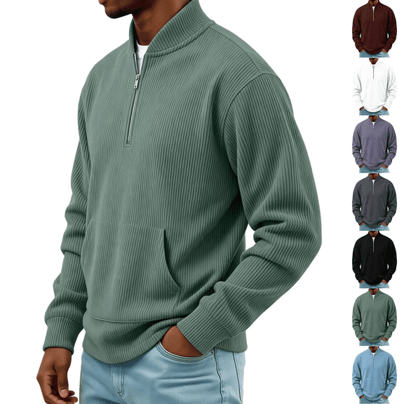 Frnrwgo Mens Sweater Soft Textured Loose Fit Half Zip Long Sleeve Pullover Casual Fall Winter Top