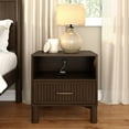 thumbnail image 2 of Sera Fluted Cubby Nightstand with 1 Drawer, Electrical Outlet and Brass Handle, Walnut, 2 of 11
