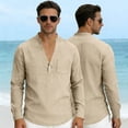 thumbnail image 2 of USNSM Mens Linen Henley Shirts Long Sleeve Casual Solid Color Summer Beach T Shirts with Pocket Lightweight Hippie Yoga Tops Yellow L, 2 of 9