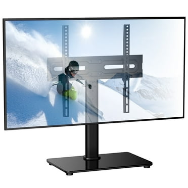 MountFTV Swivel Tabletop TV Stand for 24-60 inch TVs, 50 degrees Swivels Adjustable Tabletop TV Stand with Tempered Glass Base,  Holds up to 99lbs, Max 400x400mm