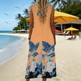 thumbnail image 6 of Lenago Dresses for Women Fashion Printed Loose Linen Dress With Round Neck and Patch Pockets Summer Vacation Beach Sundresses Maxi Dress, 6 of 8