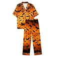 thumbnail image 7 of Halloween Pajamas Women Casual Full Printed Silk Satin Short Sleeve Button Down Lapel Pocket Shirts Loose Straight Pants Comfy Sleepwear Fall Winter 2 Pc Loungewear Sets Woman Orange XL, 7 of 7