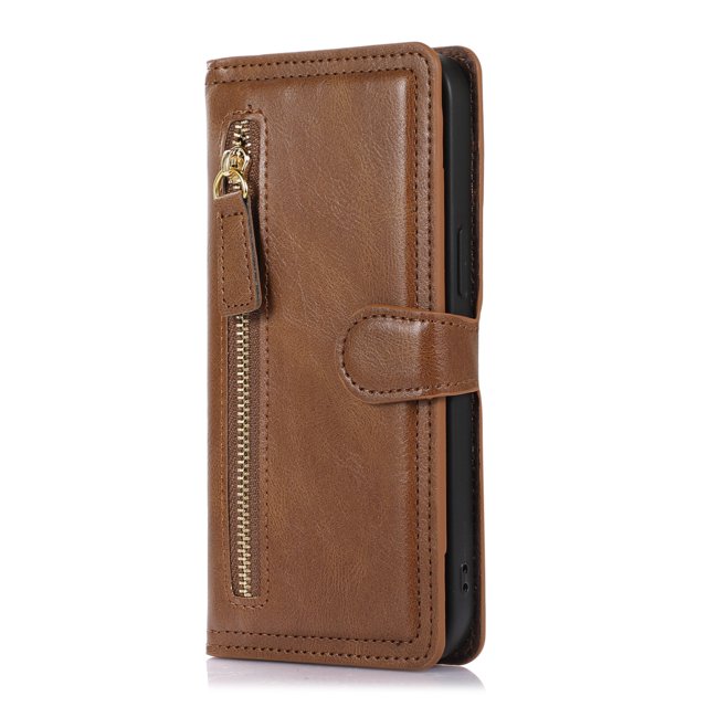 Detachable Magnetic Zipper Wallet Leather Case Cash Pocket With 5 Card Slots Holder Wrist Strap Removable Cover For Samsung Galaxy S22 Ultra