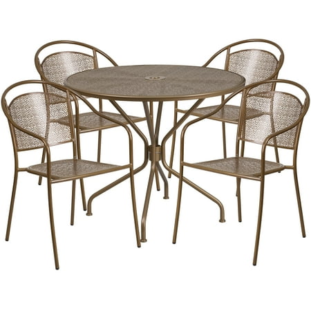 Extra Wide High Back Patio Chair Flash Furniture 35.25'' Round Indoor-Outdoor Steel Patio Table Set with 4 Round Back Chairs, Multiple Colors ()