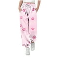 thumbnail image 2 of dazeni Girls Valentine's Day Sweatpants Teen Active High Waisted Baggy Sweat Pants Cute Heart Print Drawstring Jogger Pants with Pockets Pink, 2 of 5