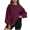 thumbnail image 5 of FAIWAD Womens Long Sleeve Round Neck Sweatshirt Loose Plus Size Basic Solid Color Side Split Pullover Tops, 5 of 5