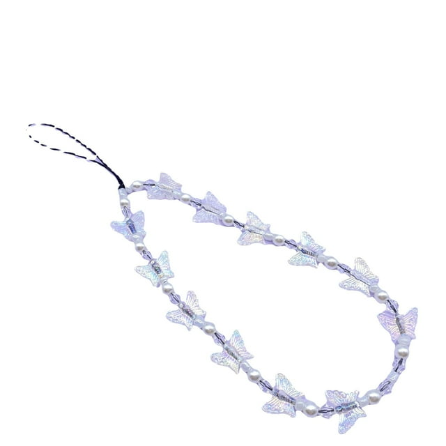 2 abalorios de correa de cordón para teléfono móvil de piedra natural, abalorios de mariposa coloridos hechos a mano para mujeres y niñas, llavero de arcoíris brillar Electrónica