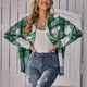 thumbnail image 5 of Chaqueta a cuadros para mujer con solapa, botonadura única, informal, holgada, con estampado de cuadros, chaqueta de manga larga con cinturón tonal, Verde L, 5 of 8