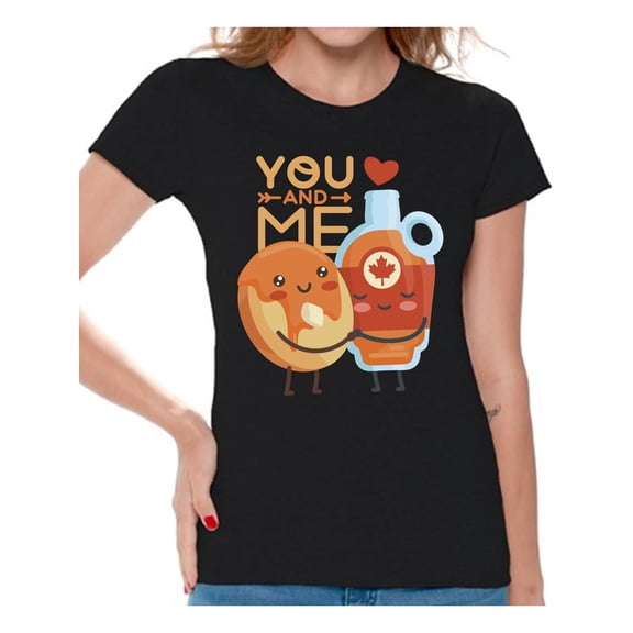 Awkward Styles Valentine's T-Shirt You and Me T Shirts for Women Maple Syrup Doughnuts Print