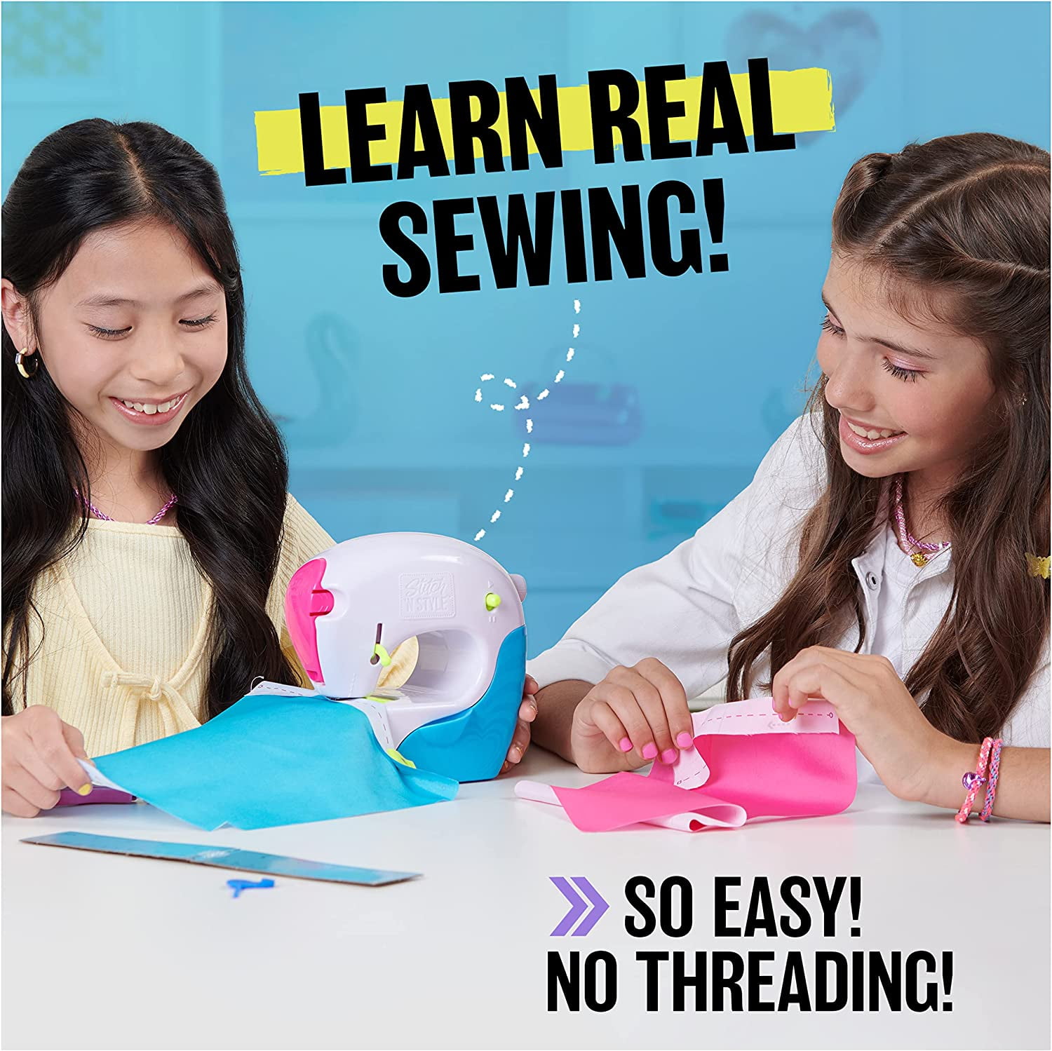 Cool Maker, Exclusive Neon Stitch ‘N Style Fashion Studio, Sews 8 Stylish Projects, Pre-Threaded Sewing Machine Toy, Arts & Crafts Kids Toys